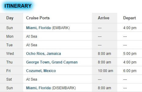 Western Caribbean Cruise Itinerary